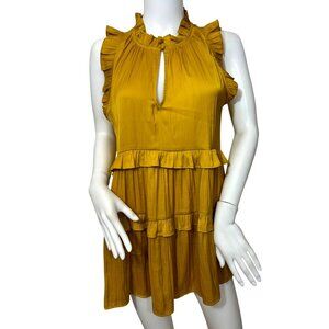 Anthropologie Top M Honey Yellow Tiered Sleeveless Ruffles Boho Keyhole A-Line